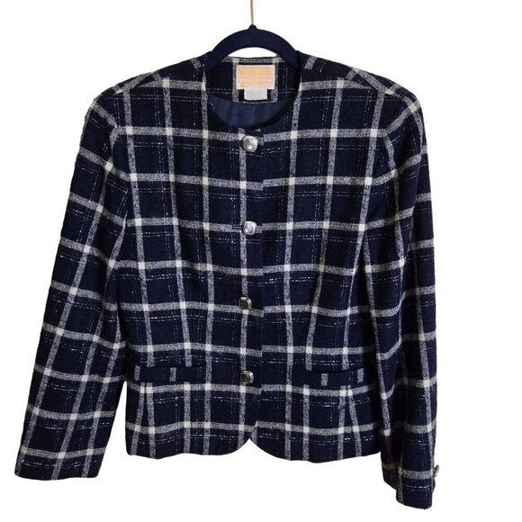 Pendleton Vintage Blue Silver Plaid Pure Virgin Wool Jacket Size 6 - Picture 1 of 5